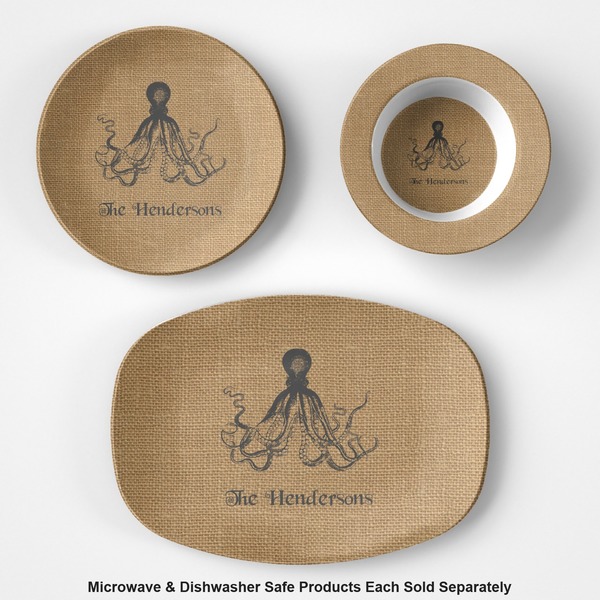 Octopus & Burlap Print Microwave & Dishwasher Safe CP Plastic Dishware - Group
