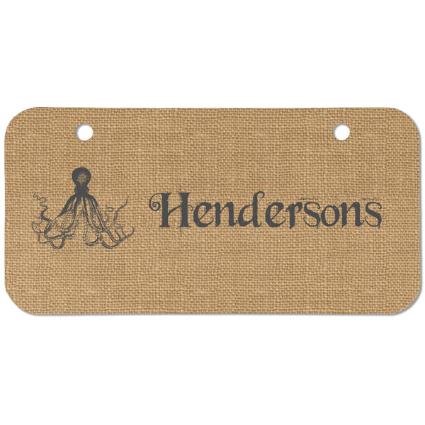 Octopus & Burlap Print Mini Bicycle License Plate - Two Holes