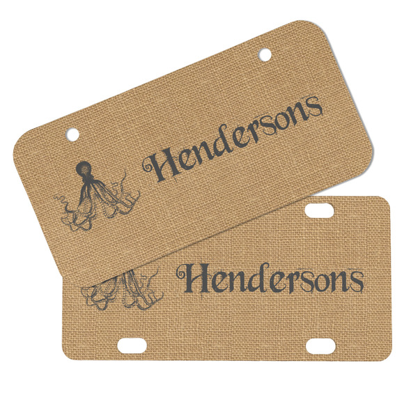 Octopus & Burlap Print Mini License Plates - MAIN (4 and 2 Holes)