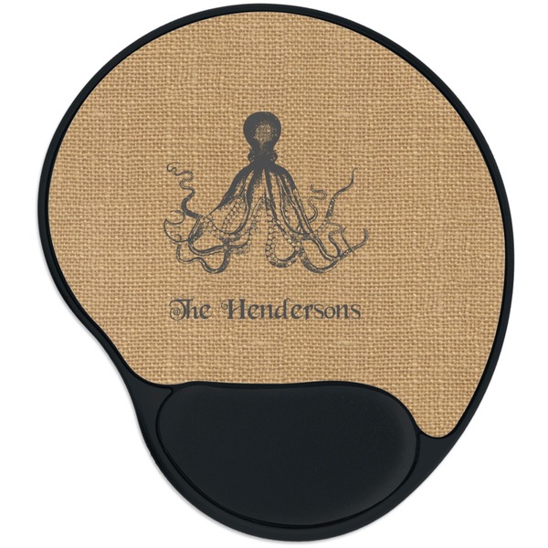 Custom Octopus & Burlap Print Mouse Pad with Wrist Support