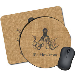 Octopus & Burlap Print Mouse Pad (Personalized)