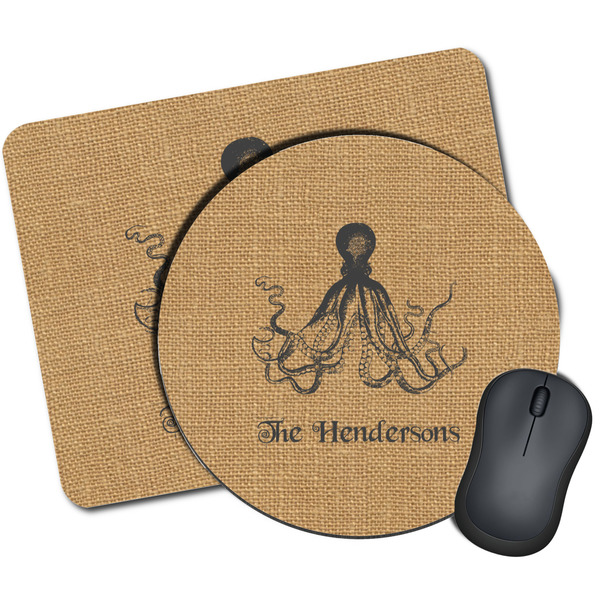 Custom Octopus & Burlap Print Mouse Pad (Personalized)