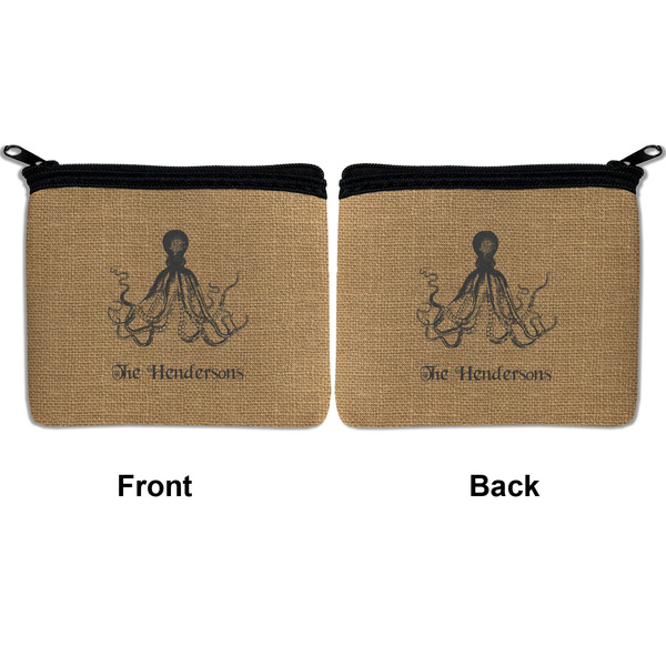 Octopus & Burlap Print Neoprene Coin Purse - Front & Back (APPROVAL)