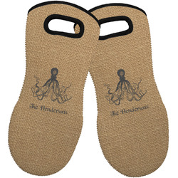 Octopus & Burlap Print Neoprene Oven Mitts - Set of 2 w/ Name or Text