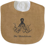 Octopus & Burlap Print Velour Baby Bib w/ Name or Text