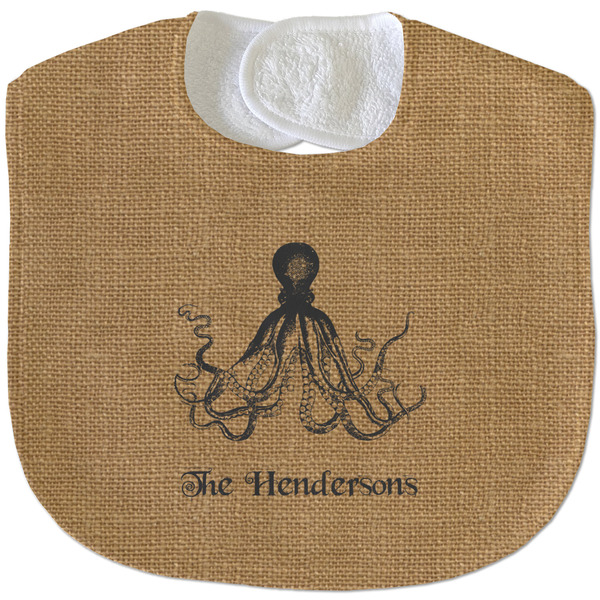 Octopus & Burlap Print New Baby Bib - Closed and Folded