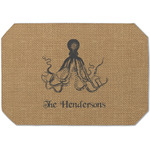 Octopus & Burlap Print Dining Table Mat - Octagon (Single-Sided) w/ Name or Text