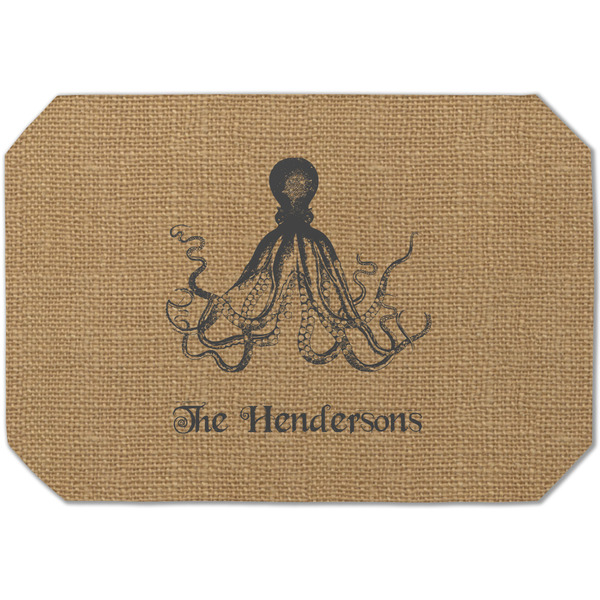 Custom Octopus & Burlap Print Dining Table Mat - Octagon (Single-Sided) w/ Name or Text