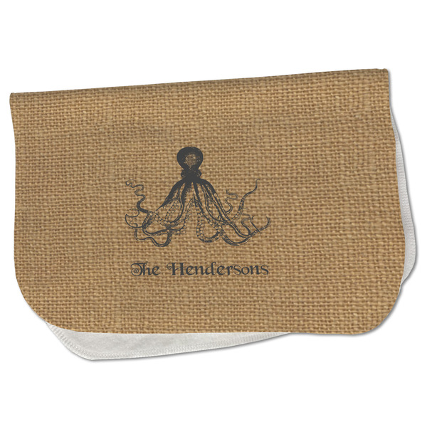 Custom Octopus & Burlap Print Burp Cloth - Fleece w/ Name or Text