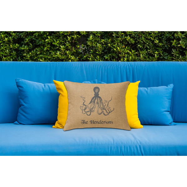 Octopus & Burlap Print Outdoor Throw Pillow  - LIFESTYLE (Rectangular - 20x14)