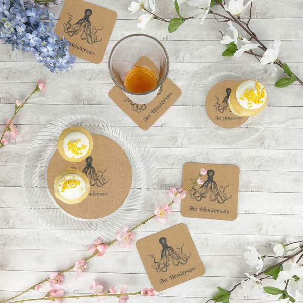 Octopus & Burlap Print Paper Coasters - In Context