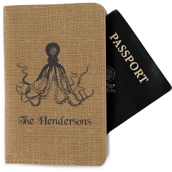 Custom Octopus & Burlap Print Passport Holder - Fabric (Personalized)