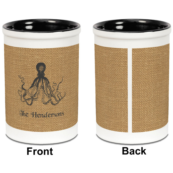 Octopus & Burlap Print Pencil Holder - Black - approval