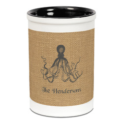 Octopus & Burlap Print Ceramic Pencil Holders - Black