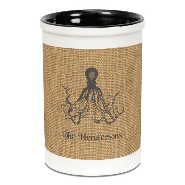 Octopus & Burlap Print Pencil Holder - Black