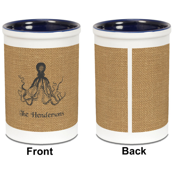 Octopus & Burlap Print Pencil Holder - Blue - approval