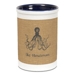 Octopus & Burlap Print Ceramic Pencil Holders - Blue