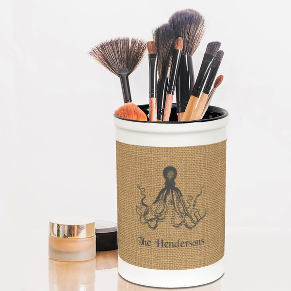 Octopus & Burlap Print Pencil Holder - LIFESTYLE makeup