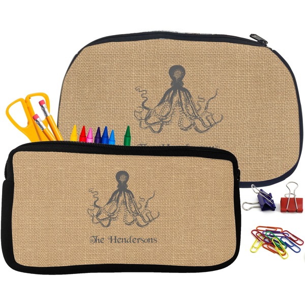 Octopus & Burlap Print Pencil / School Supplies Bags Small and Medium