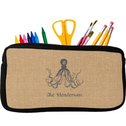Octopus & Burlap Print Neoprene Pencil Case - Small w/ Name or Text