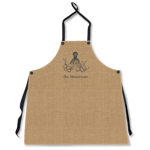 Custom Octopus & Burlap Print Apron Without Pockets w/ Name or Text