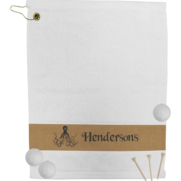 Custom Octopus & Burlap Print Golf Bag Towel (Personalized)