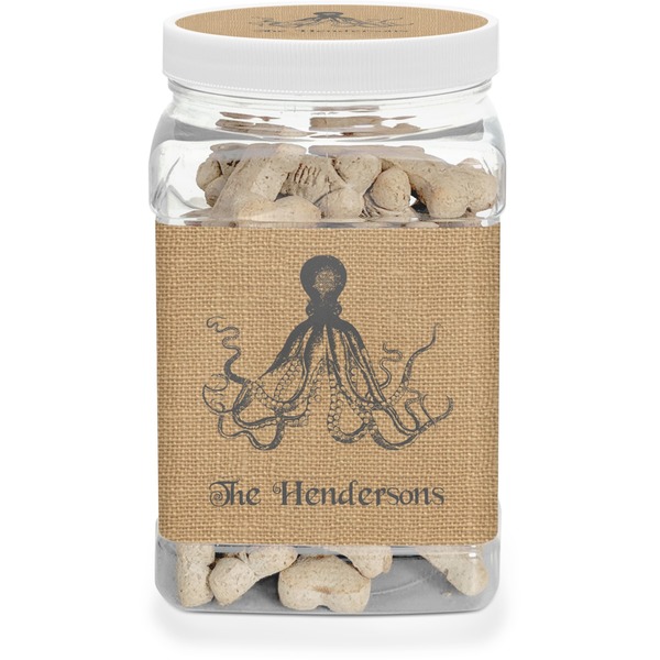 Custom Octopus & Burlap Print Dog Treat Jar (Personalized)