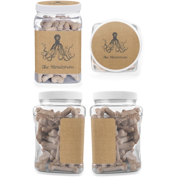Octopus & Burlap Print Pet Treat Jar - Multiple Angles