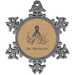 Octopus & Burlap Print Vintage Snowflake Ornament (Personalized)