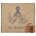 Octopus & Burlap Print Outdoor Picnic Blanket (Personalized)