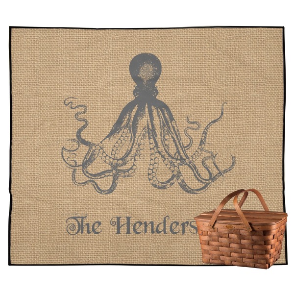 Custom Octopus & Burlap Print Outdoor Picnic Blanket (Personalized)