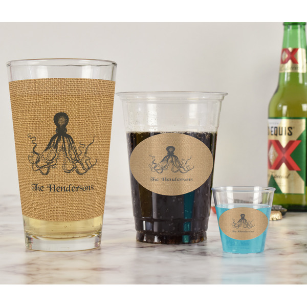Octopus & Burlap Print Pint Glass - Full Fill w Transparency - In Context