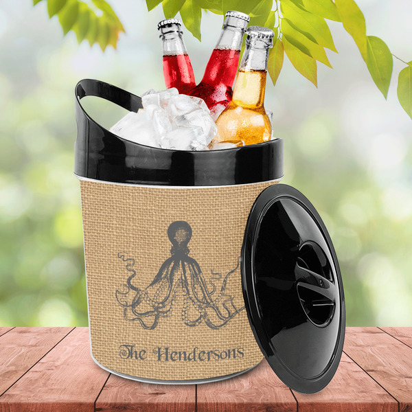Octopus & Burlap Print Plastic Ice Bucket - LIFESTYLE