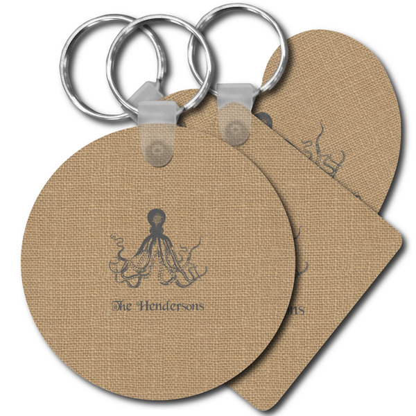 Custom Octopus & Burlap Print Plastic Keychain (Personalized)