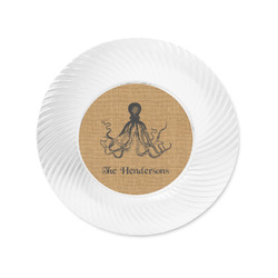 Octopus & Burlap Print Plastic Party Appetizer & Dessert Plates - 6" (Personalized)