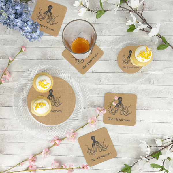 Octopus & Burlap Print Plastic Party Appetizer & Dessert Plates - In Context