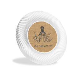 Octopus & Burlap Print Plastic Party Appetizer & Dessert Plates - 6" (Personalized)