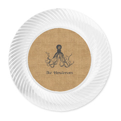 Octopus & Burlap Print Plastic Party Dinner Plates - 10" (Personalized)
