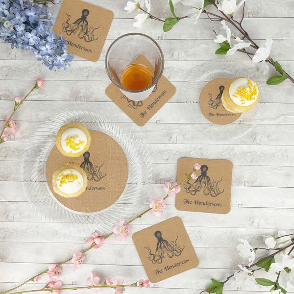 Octopus & Burlap Print Plastic Party Dinner Plates - In Context