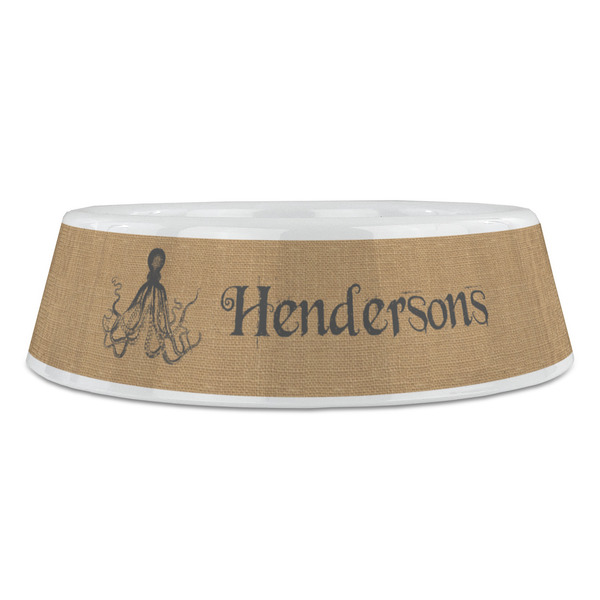 Octopus & Burlap Print Plastic Pet Bowls - Large - FRONT