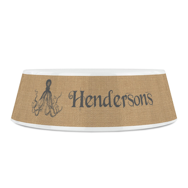 Octopus & Burlap Print Plastic Pet Bowls - Small - FRONT