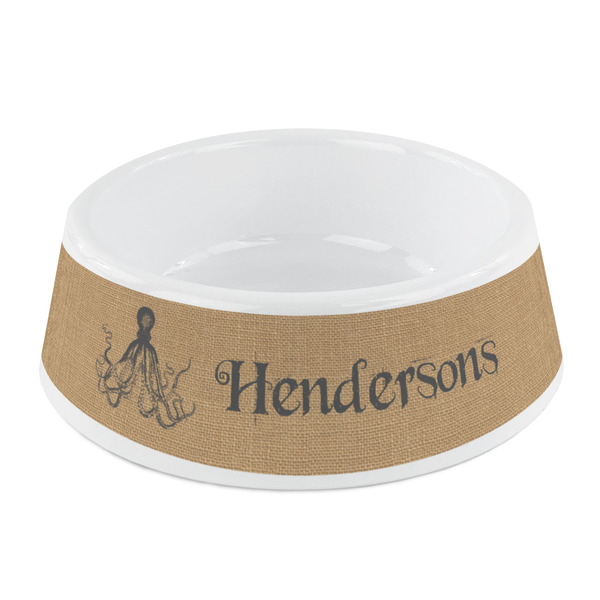 Custom Octopus & Burlap Print Plastic Dog Bowl - Small (Personalized)