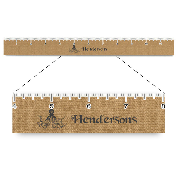 Custom Octopus & Burlap Print Plastic Ruler - 12" (Personalized)