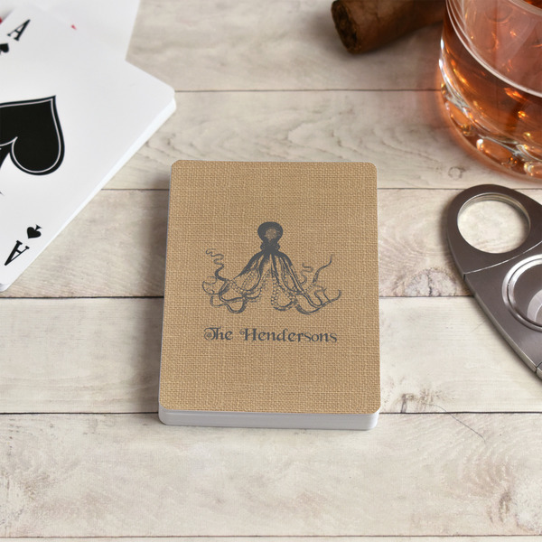 Octopus & Burlap Print Playing Cards - In Context