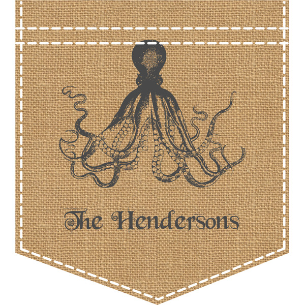 Custom Octopus & Burlap Print Iron On Faux Pocket (Personalized)