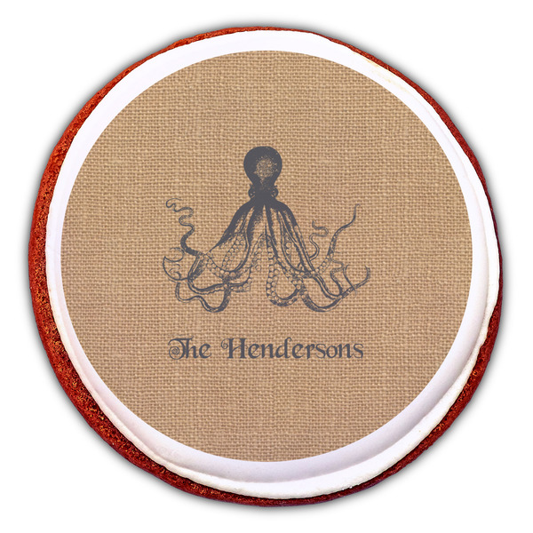Octopus & Burlap Print Printed Icing Circle - Large - On Cookie