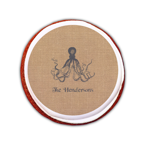 Octopus & Burlap Print Printed Icing Circle - Small - On Cookie