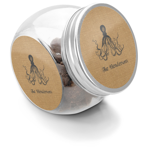 Custom Octopus & Burlap Print Puppy Treat Jar (Personalized)