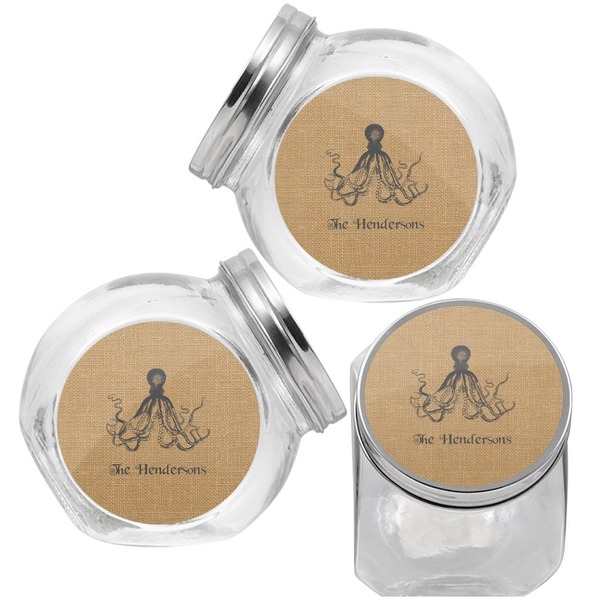 Octopus & Burlap Print Puppy Treat Jar - Top Left Right