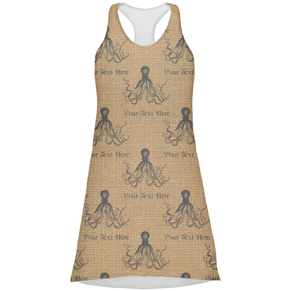 Custom Octopus & Burlap Print Racerback Dress - Large (Personalized)